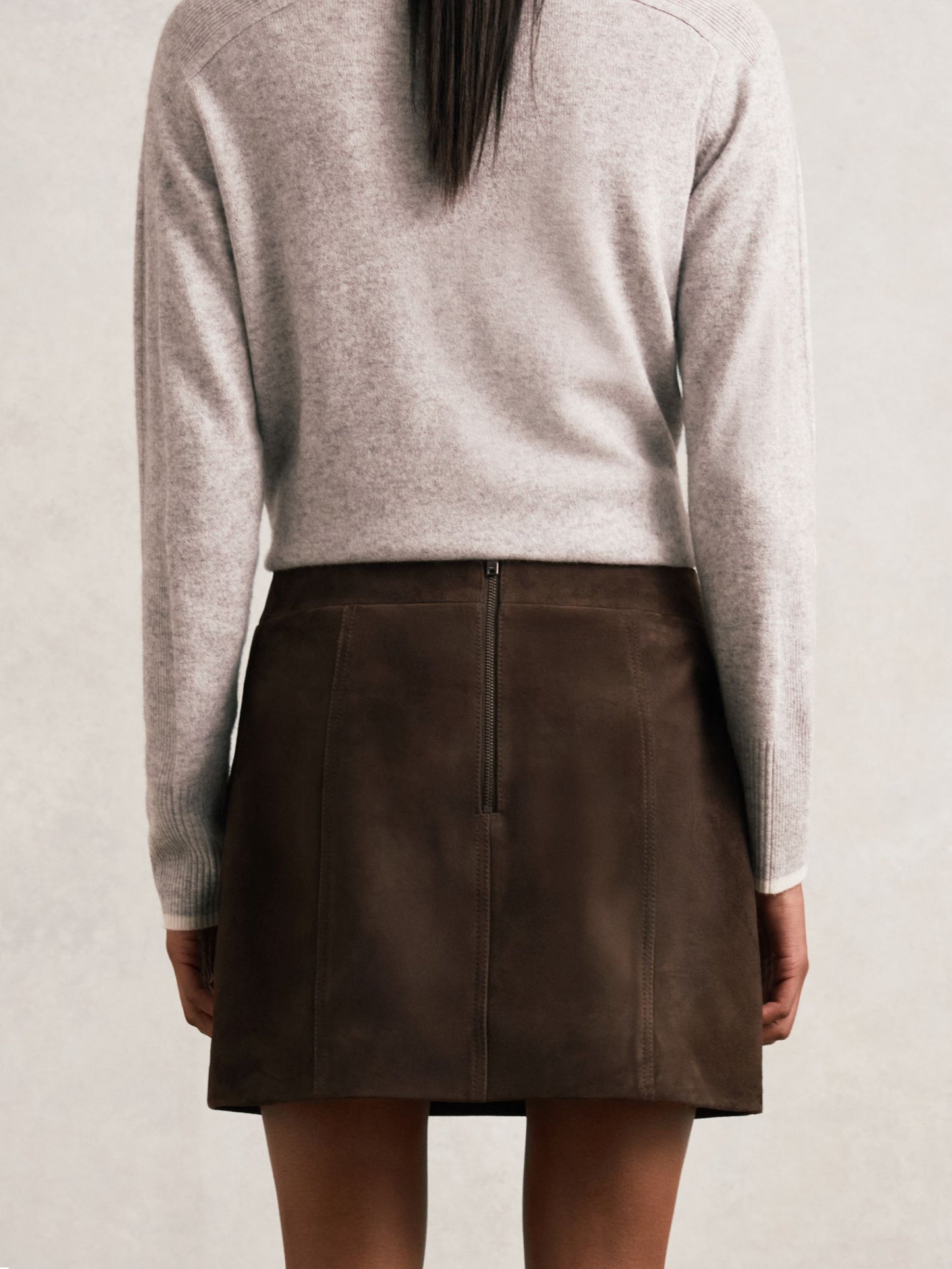 Mini Suede Patch Pocket Skirt in Chocolate Brown