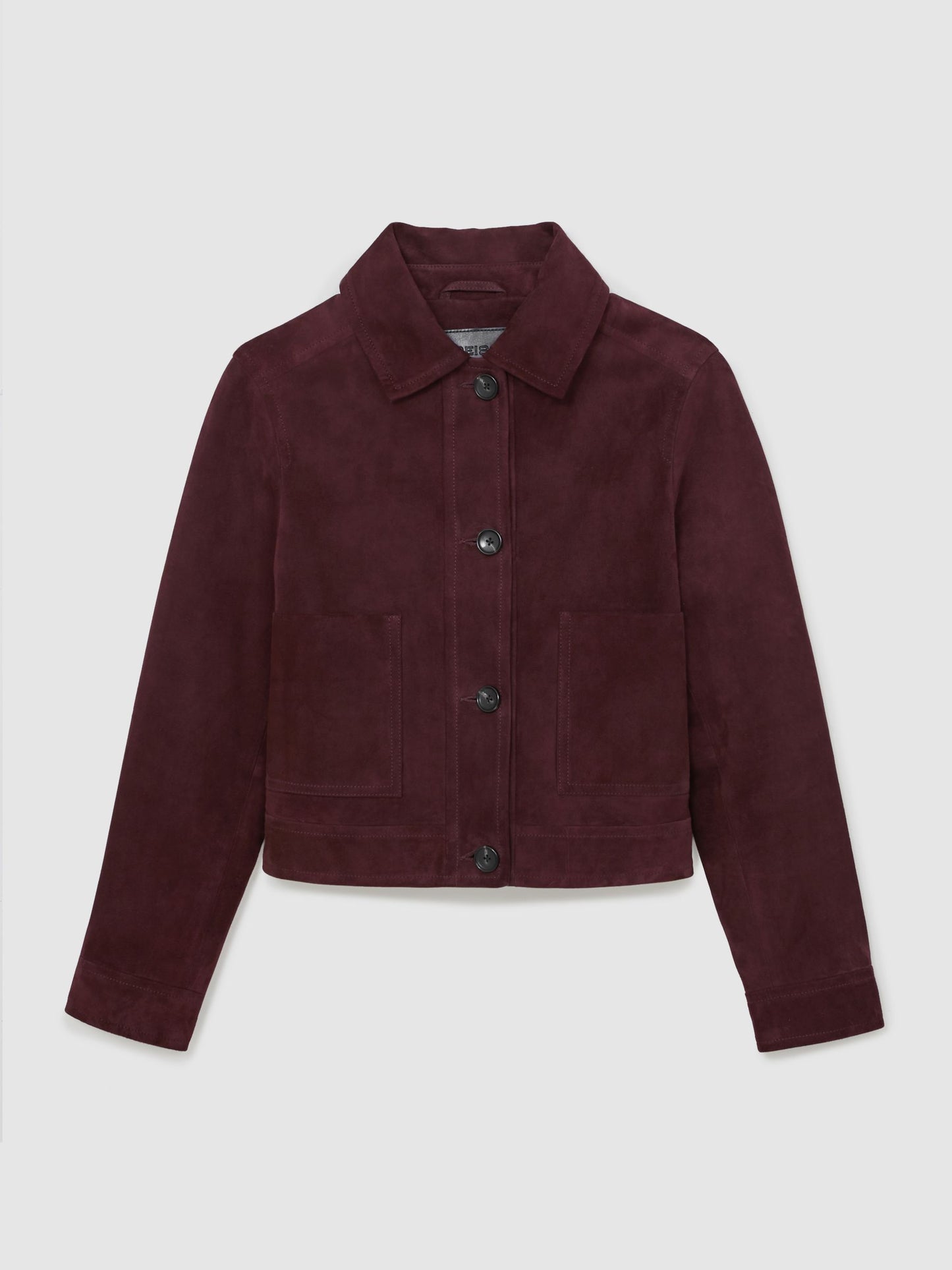 Reiss Suede Button-Through Jacket in Burgundy