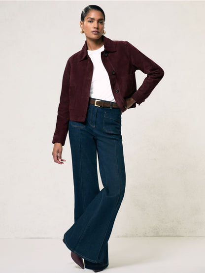 Reiss Suede Button-Through Jacket in Burgundy