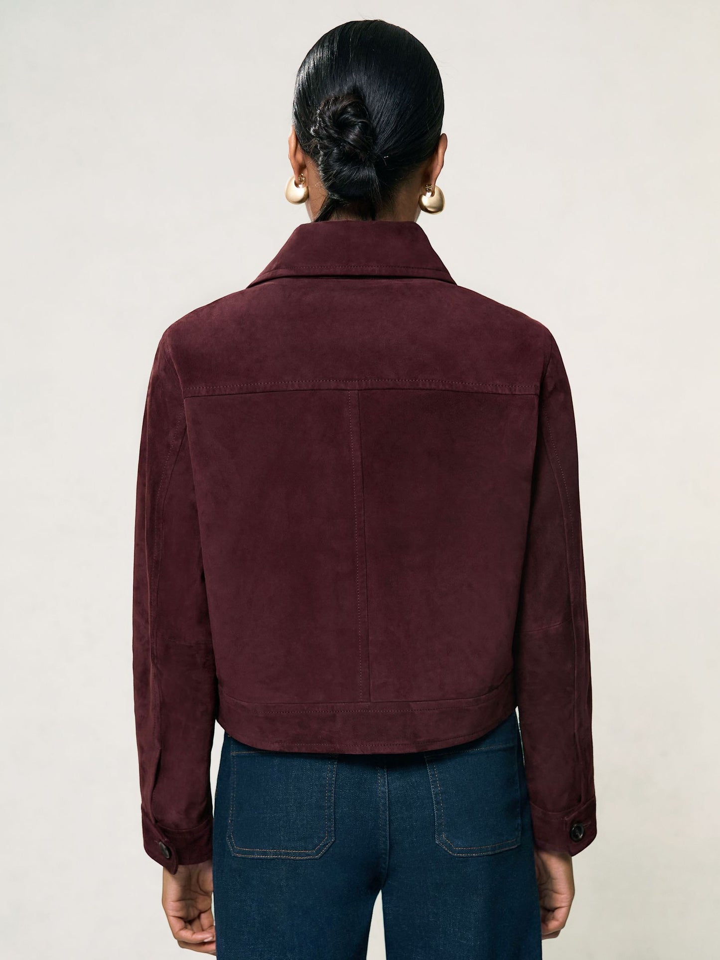 Reiss Suede Button-Through Jacket in Burgundy