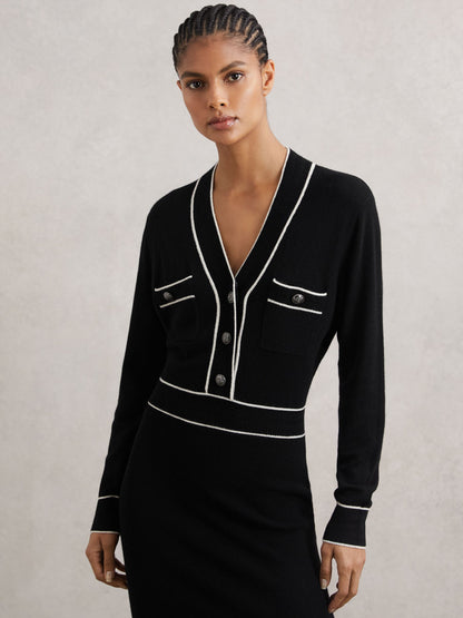 Wool-Blend Tipped Dress With Cashmere in Black/Ivory