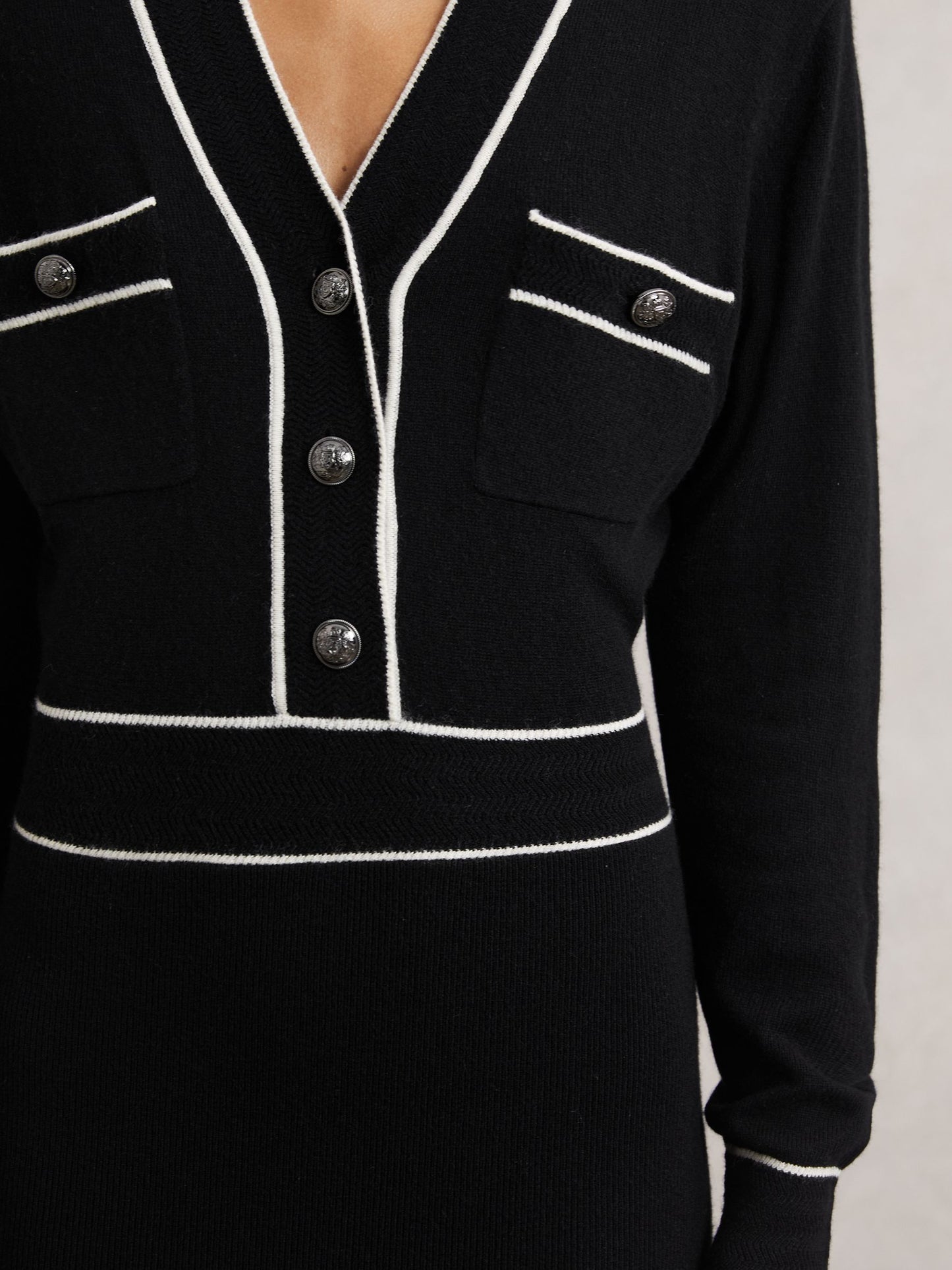 Wool-Blend Tipped Dress With Cashmere in Black/Ivory