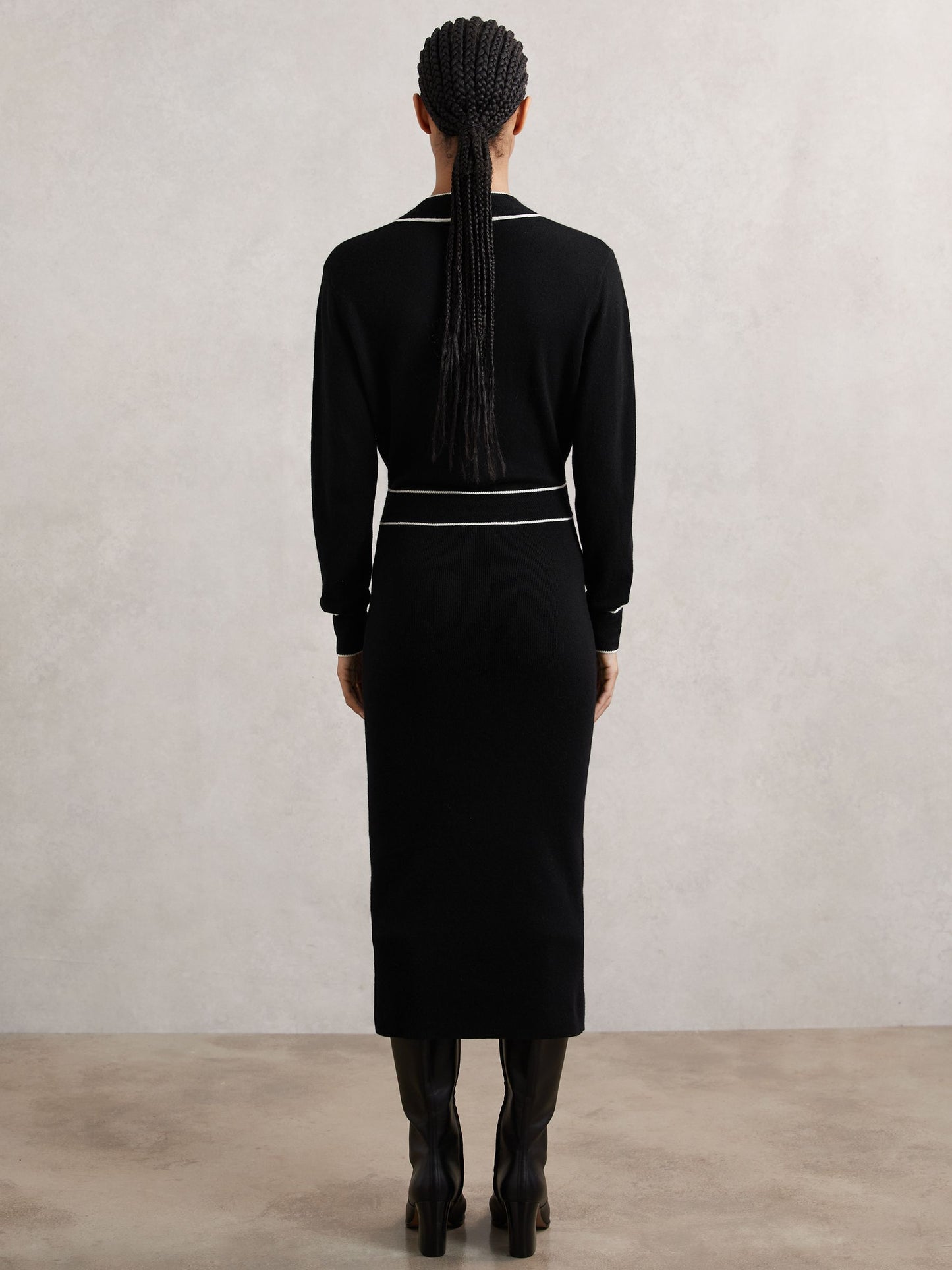 Wool-Blend Tipped Dress With Cashmere in Black/Ivory