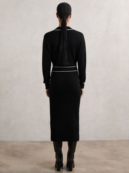 Wool-Blend Tipped Dress With Cashmere in Black/Ivory
