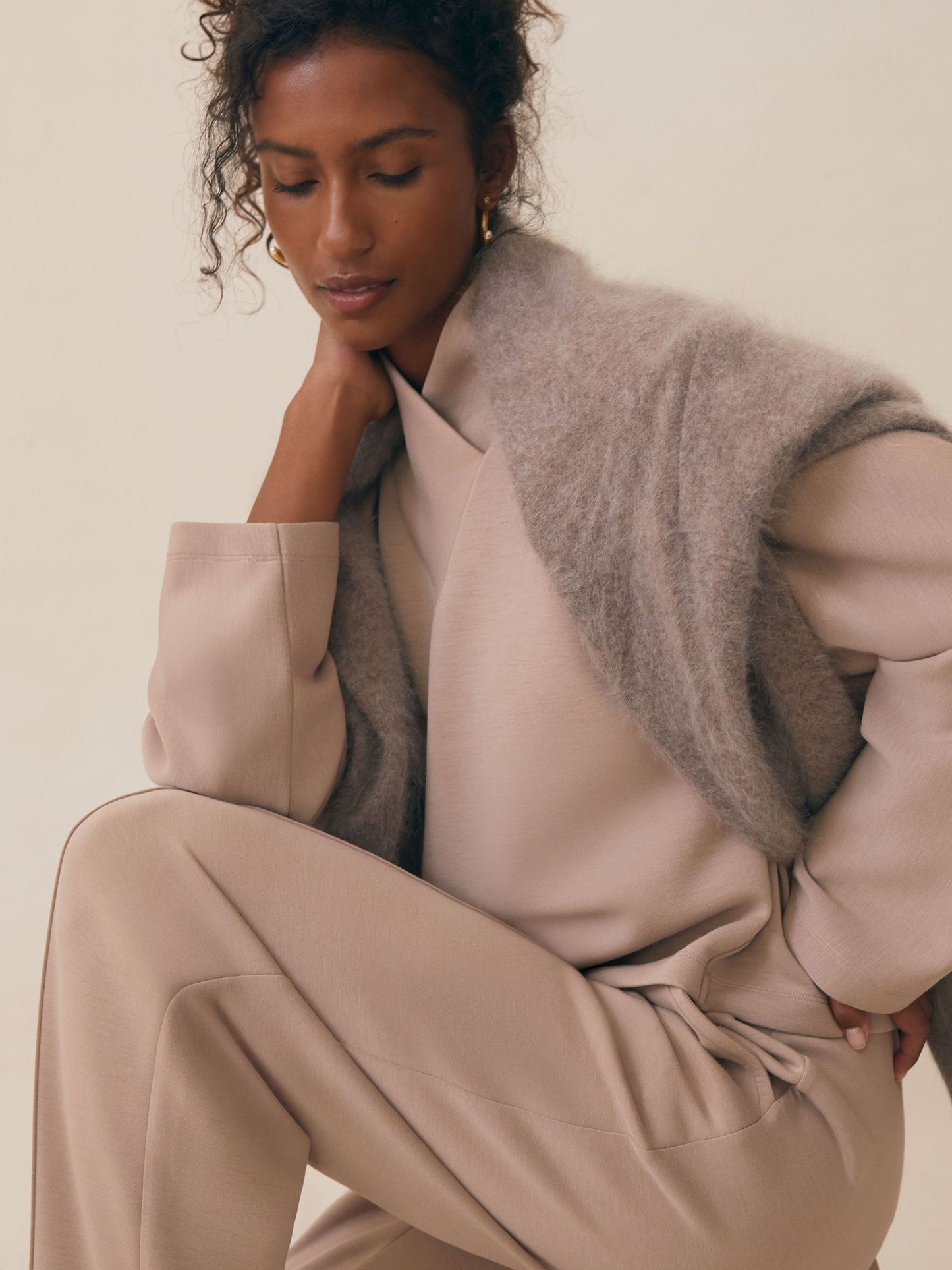 Premium Interlock Tapered Joggers in Taupe Neutral