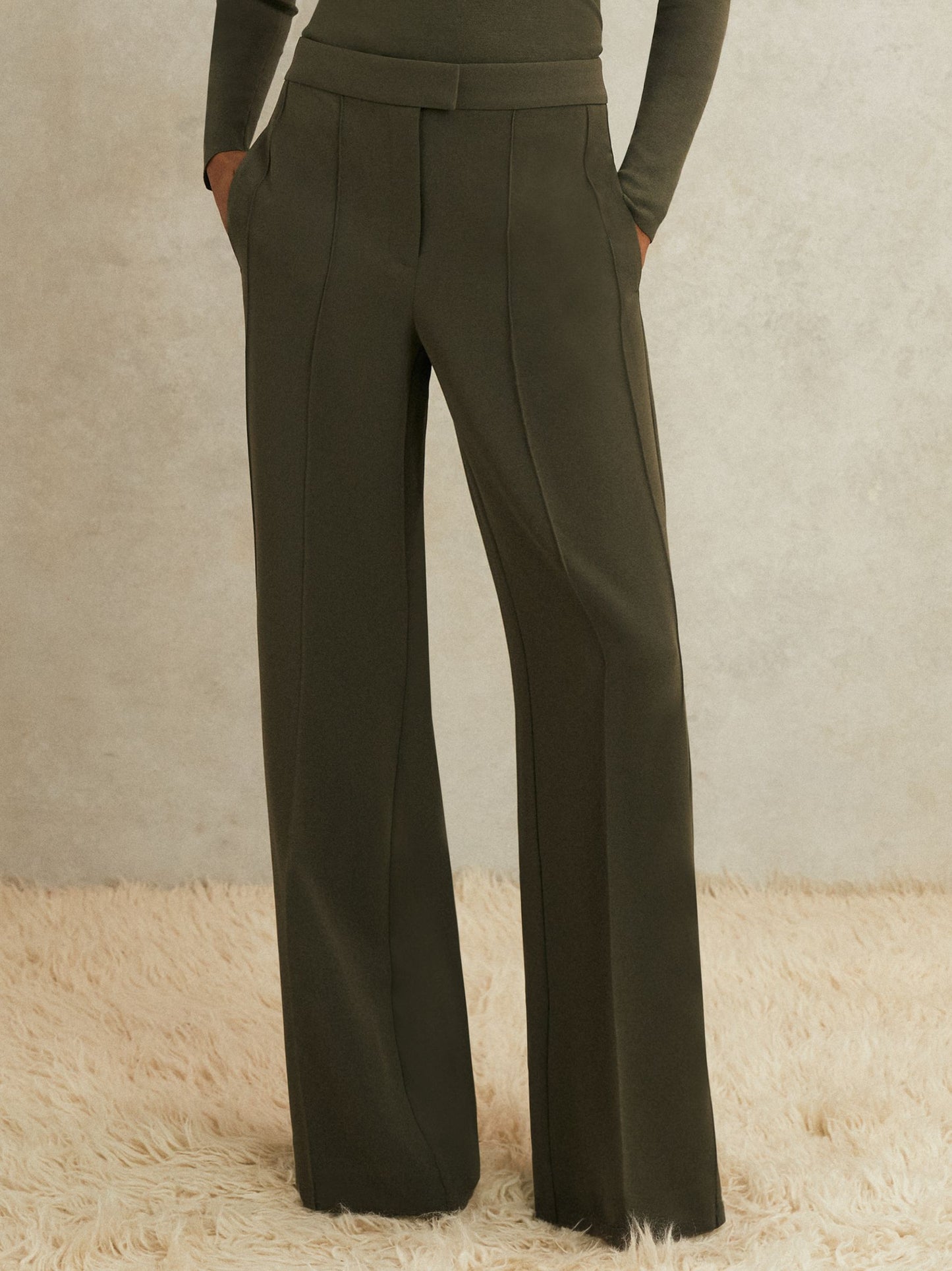 Atelier Crepe Wide-Leg Trousers in Khaki