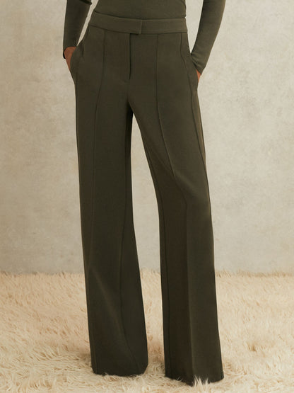 Atelier Crepe Wide-Leg Trousers in Khaki