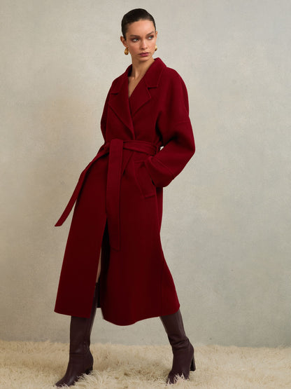 Renato Atelier Wool Blindseam Belted Coat in Red
