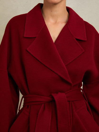 Renato Atelier Wool Blindseam Belted Coat in Red