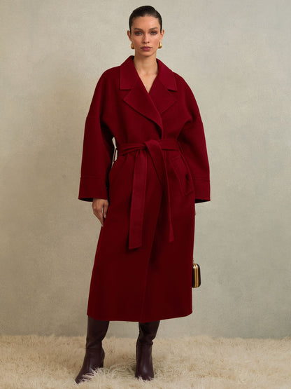 Renato Atelier Wool Blindseam Belted Coat in Red