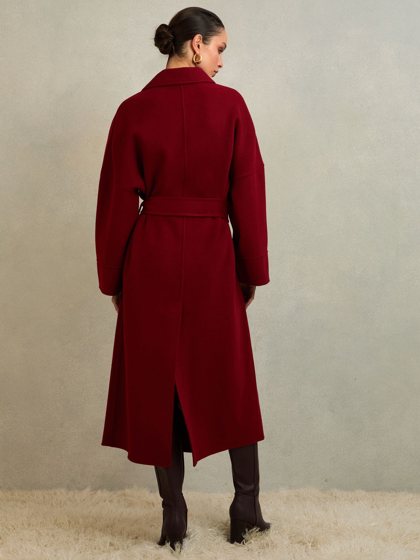 Renato Atelier Wool Blindseam Belted Coat in Red