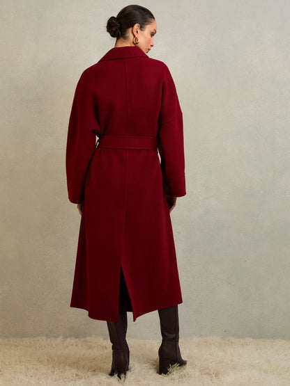 Renato Atelier Wool Blindseam Belted Coat in Red