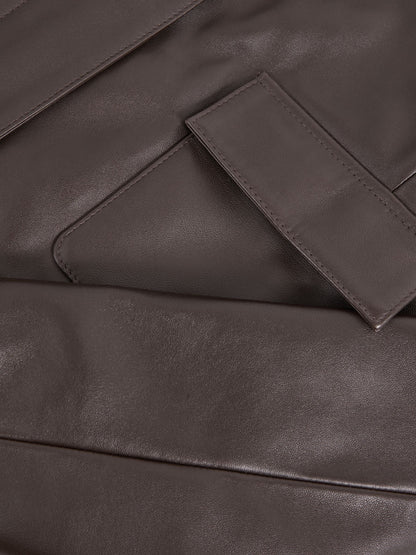 Reiss Collared Leather Jacket in Chocolate Brown