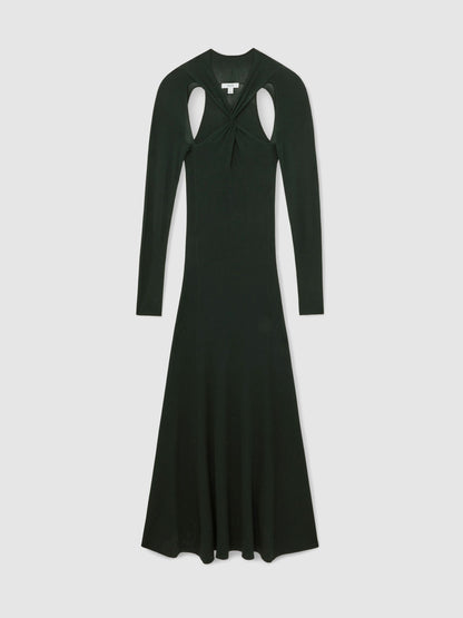 Cut-Out Knitted Maxi Dress in Dark Green