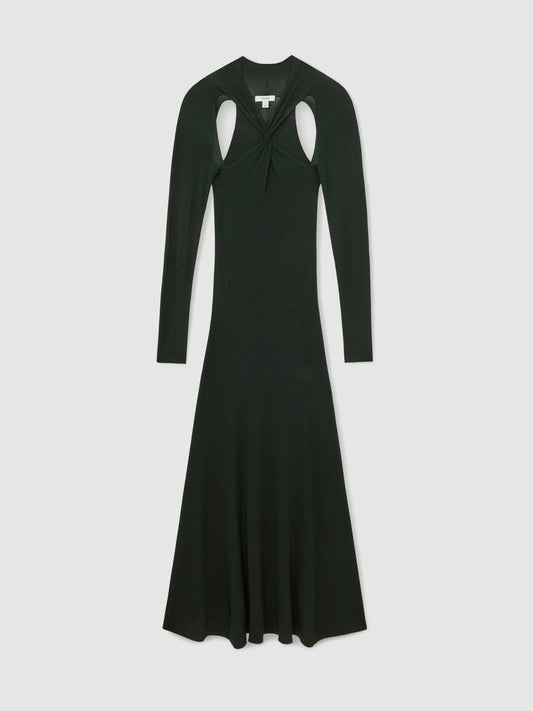 Cut-Out Knitted Maxi Dress in Dark Green