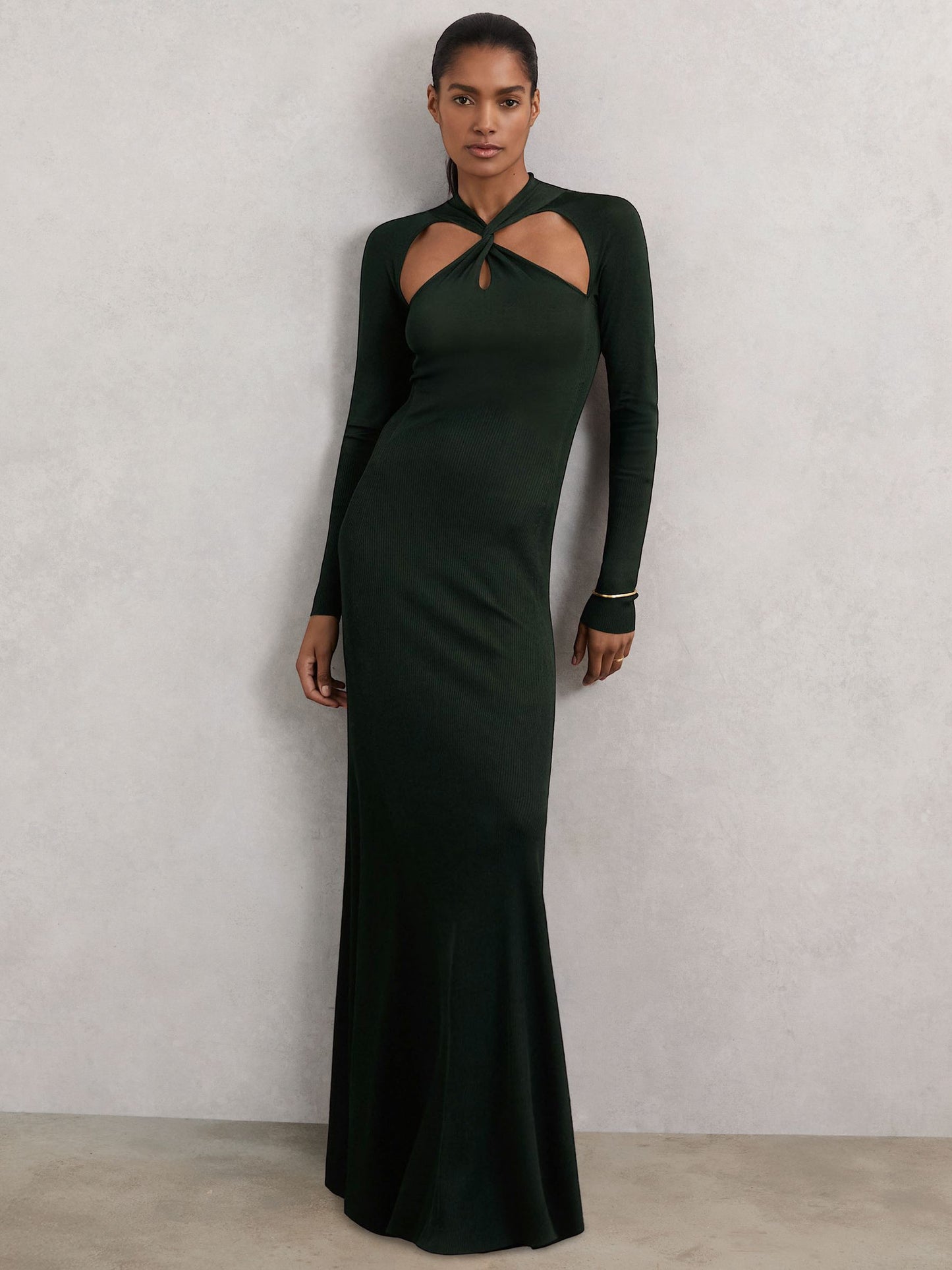 Cut-Out Knitted Maxi Dress in Dark Green