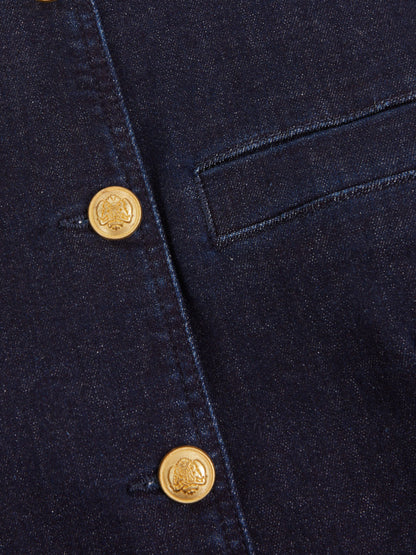 Denim Long-Line Waistcoat in Dark Blue