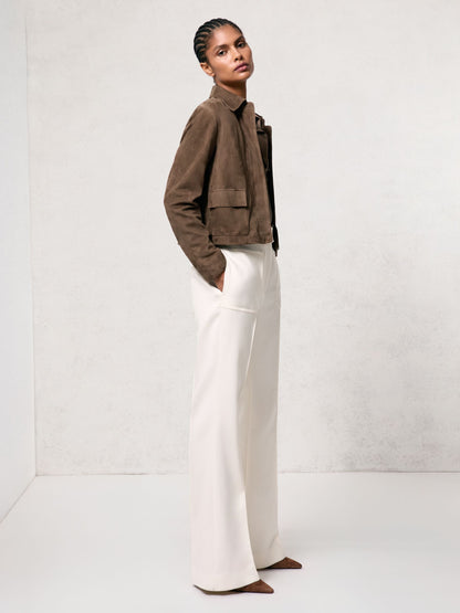 Suede Cropped Jacket in Taupe Neutral