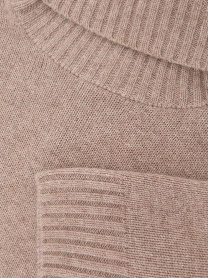 Cashmere Short-Sleeve Roll-Neck Jumper in Oatmeal Neutral