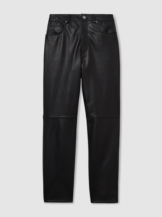 Leather Slim-Leg Trousers in Black