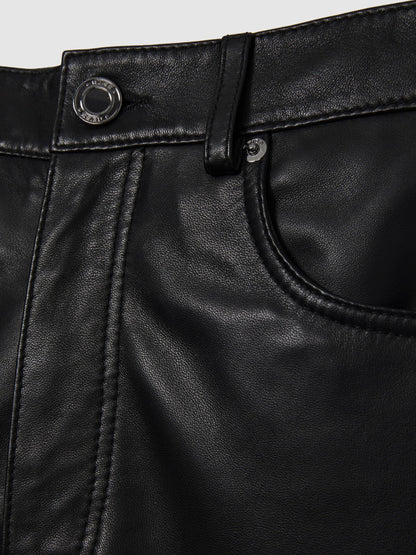 Leather Slim-Leg Trousers in Black