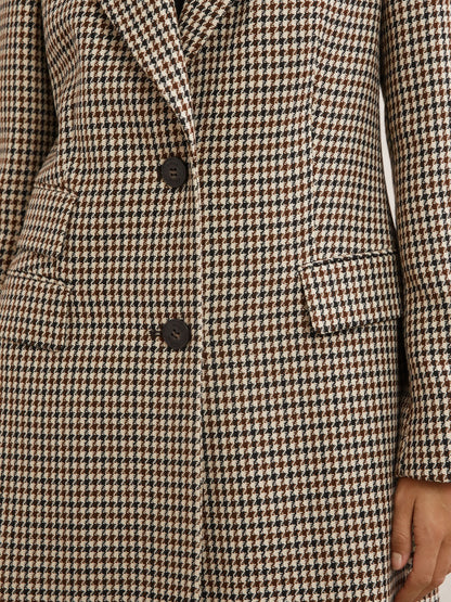 Wool-Blend Check Single-Breasted Coat in Neutral Check