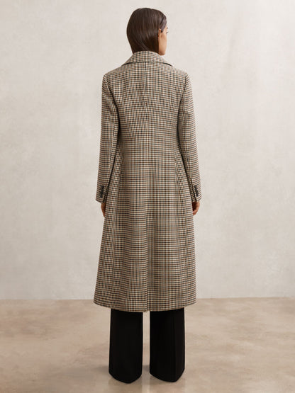 Wool-Blend Check Single-Breasted Coat in Neutral Check