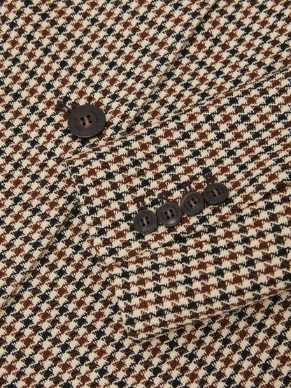 Wool-Blend Check Single-Breasted Coat in Neutral Check