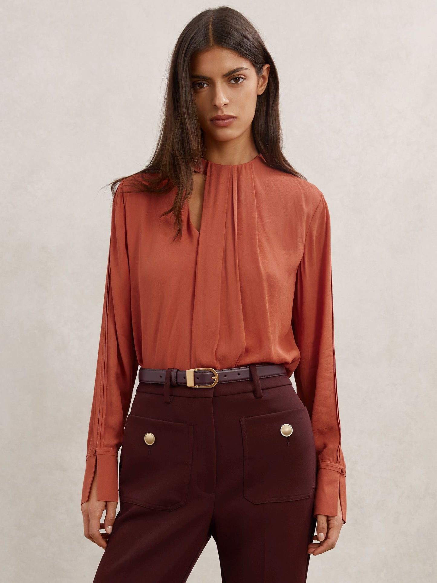 Marta Drape-Detail Asymmetric Blouse in Copper
