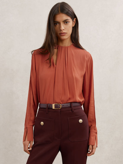 Marta Drape-Detail Asymmetric Blouse in Copper