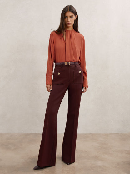 Drape-Detail Asymmetric Blouse in Copper