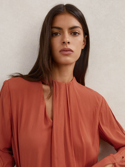 Marta Drape-Detail Asymmetric Blouse in Copper