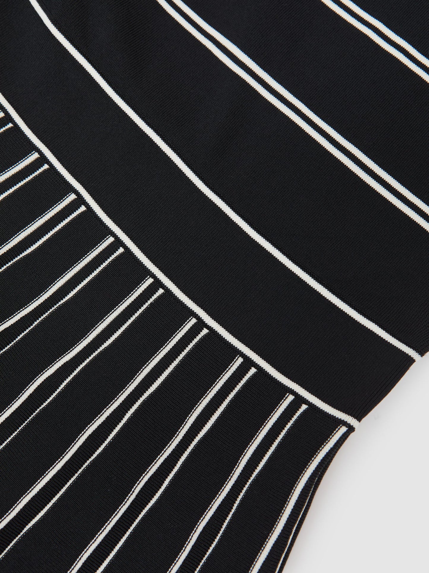 Stripe Pleated Knitted Midi Dress in Black/Ivory