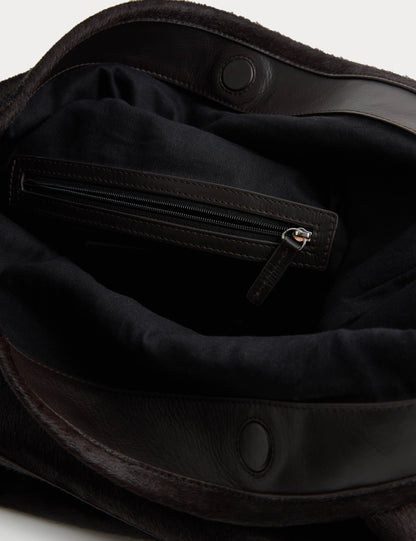 Hair On Leather Foldover Clutch Bag