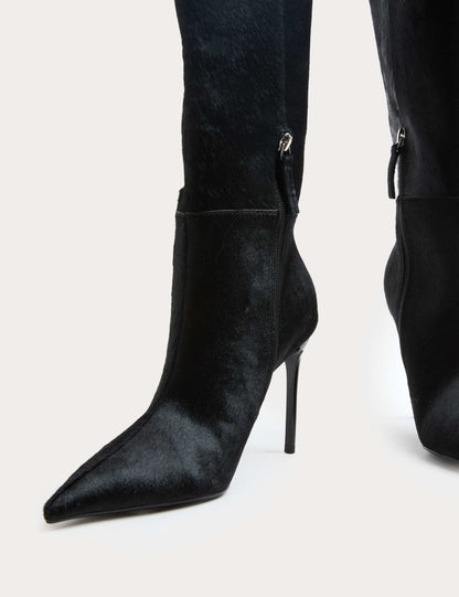 Hair On Leather Stiletto Heel Knee High Boots