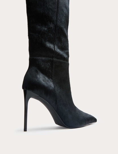 Hair On Leather Stiletto Heel Knee High Boots