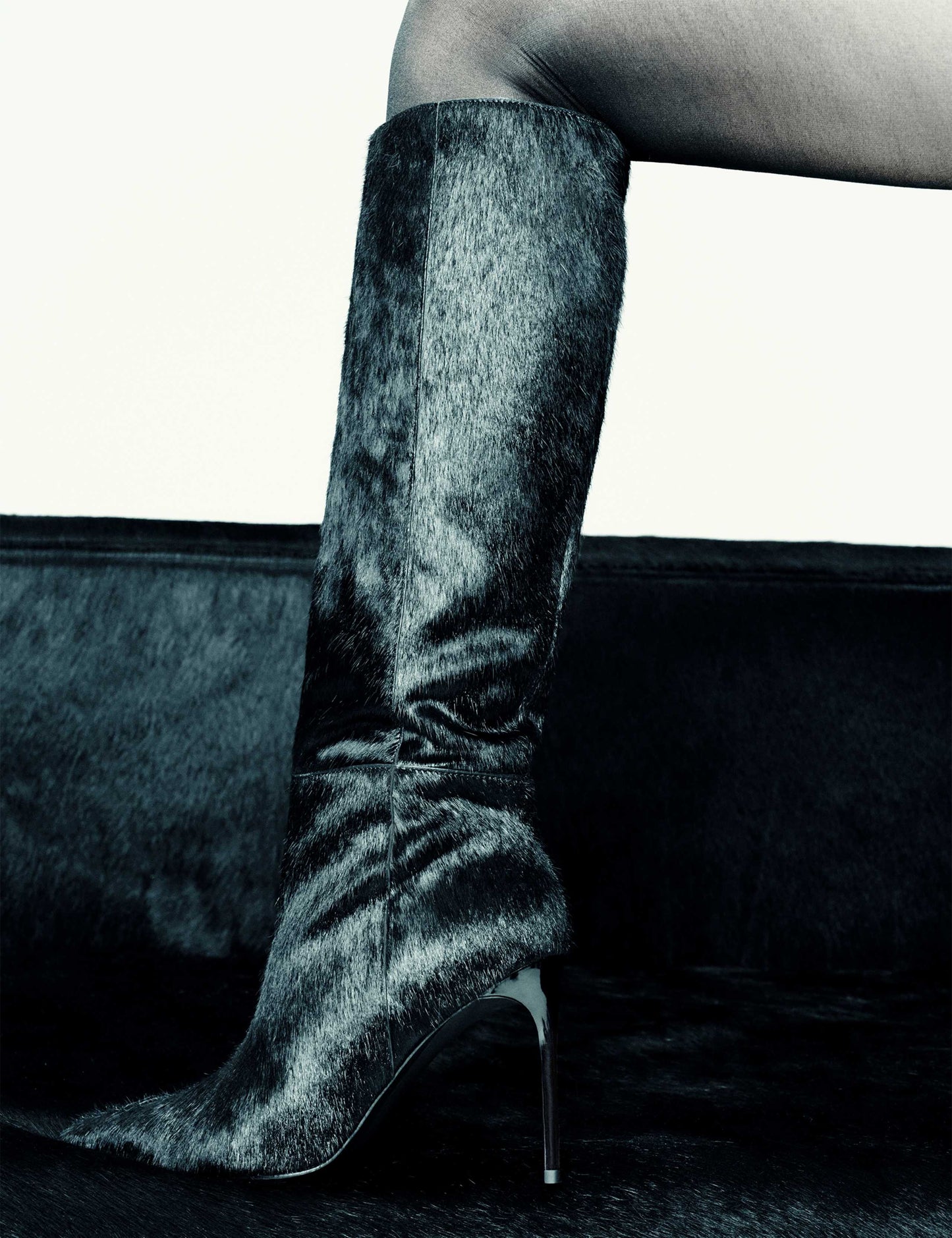 Hair On Leather Stiletto Heel Knee High Boots