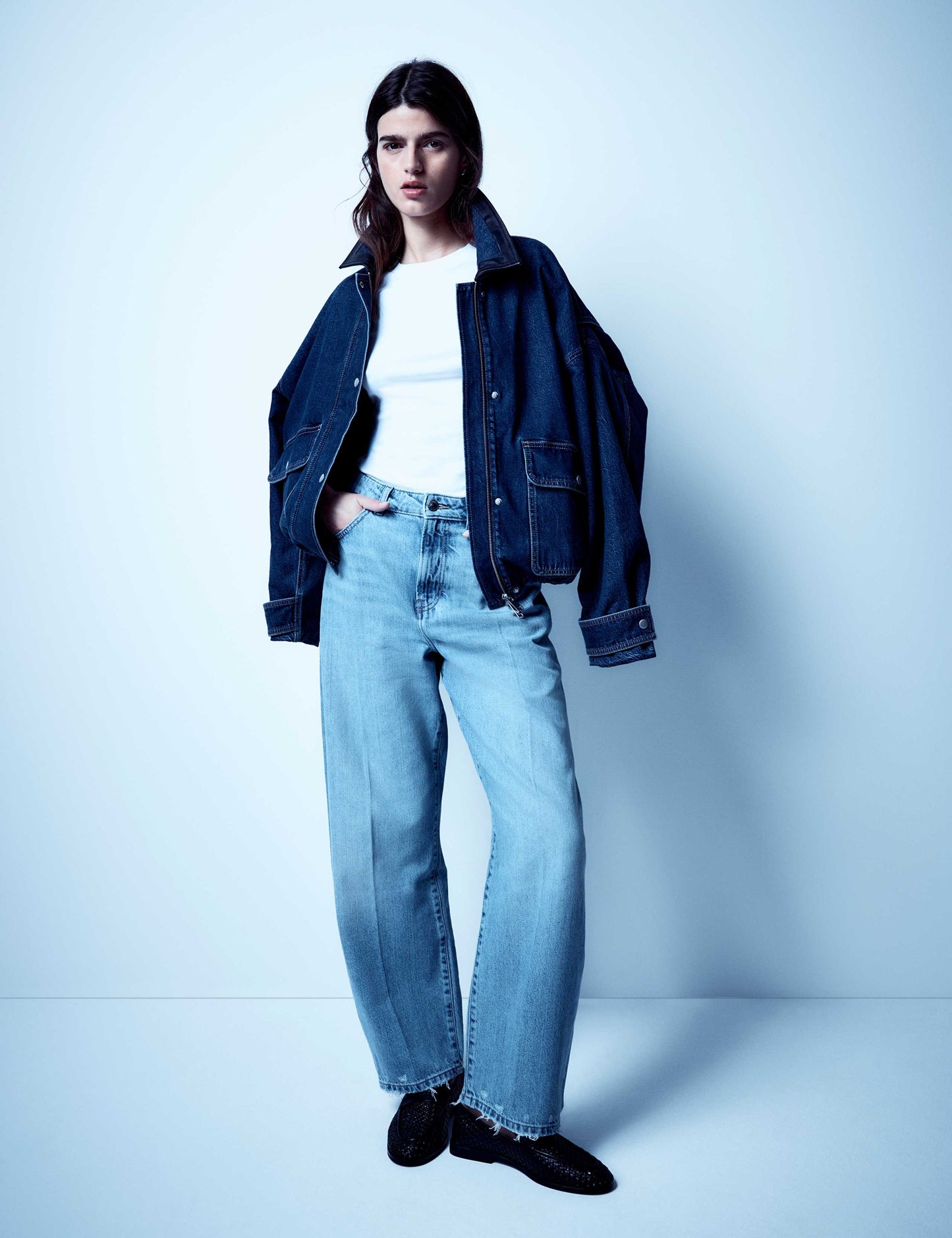 High Waisted Crease Front Barrel Jeans