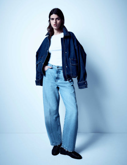 High Waisted Crease Front Barrel Jeans