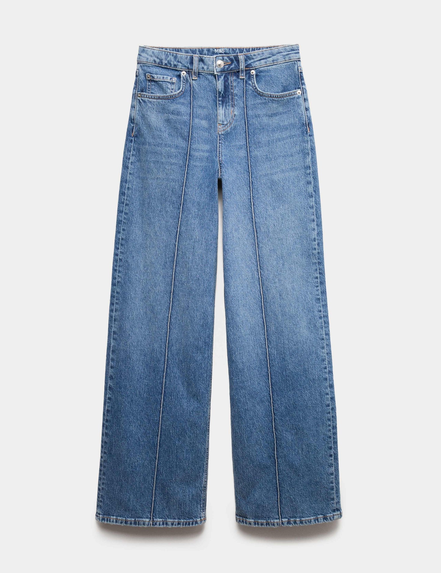 High Waisted Pintuck Wide Leg Jeans