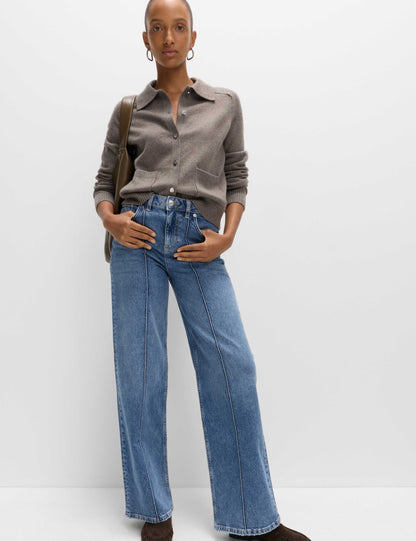 High Waisted Pintuck Wide Leg Jeans