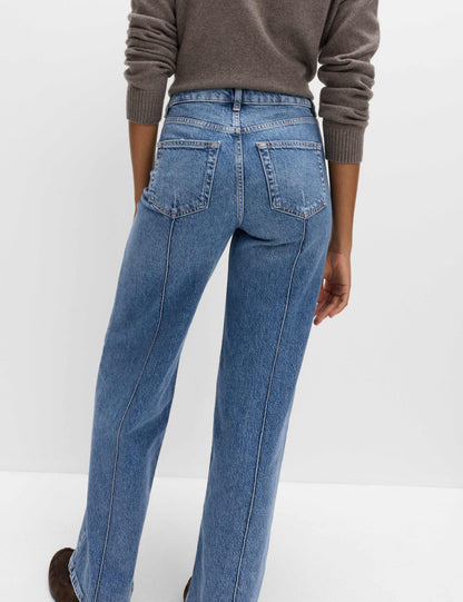 High Waisted Pintuck Wide Leg Jeans