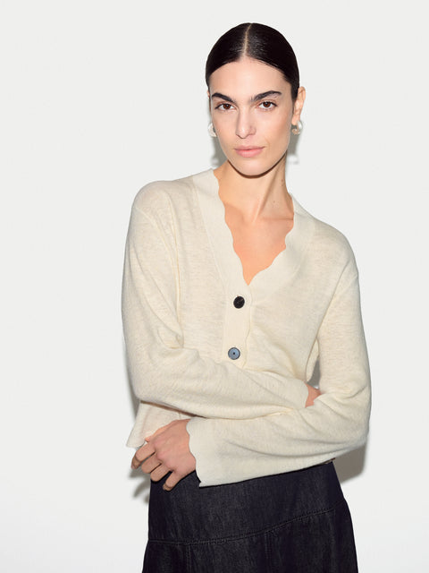 Linen Cotton Scallop Cardigan