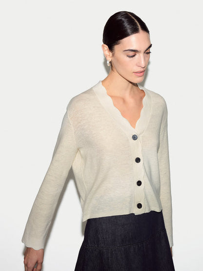 Linen Cotton Scallop Cardigan