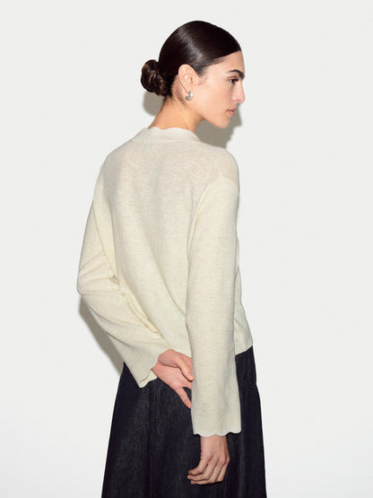 Linen Cotton Scallop Cardigan