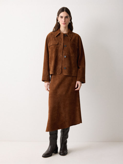 Suede Midi Asymmetric Skirt