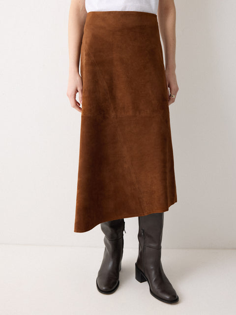 Suede Midi Asymmetric Skirt