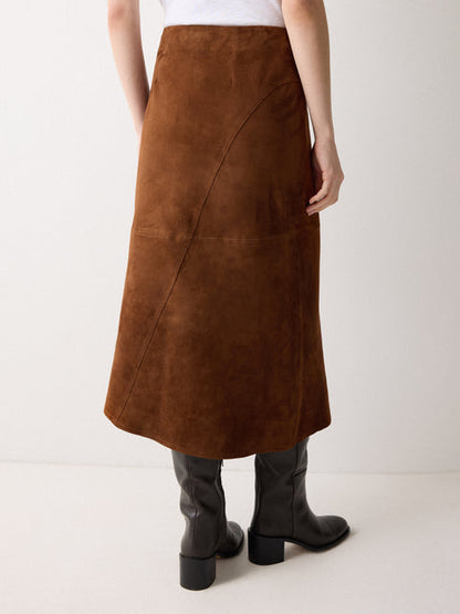 Suede Midi Asymmetric Skirt