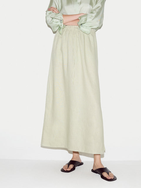 Linen Drawstring Maxi Skirt