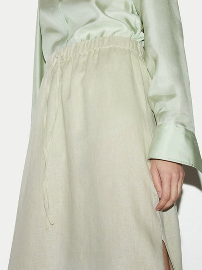 Linen Drawstring Maxi Skirt